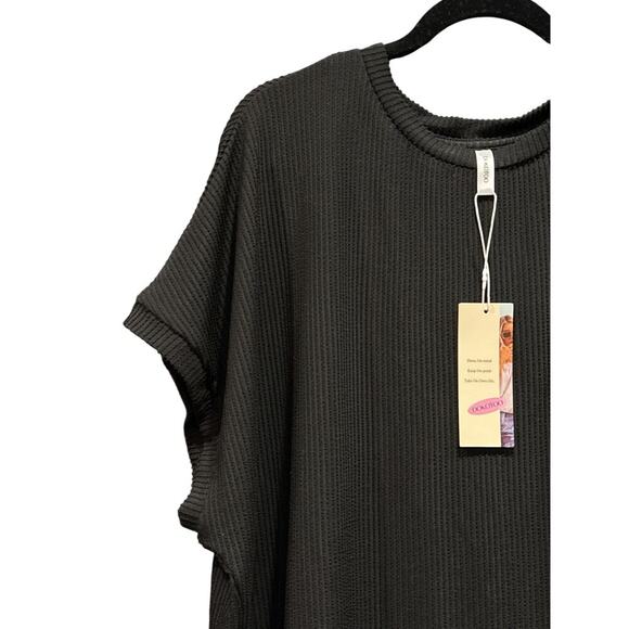 Dokotoo Women's Short Sleeve Crewneck Ribbed Knit Pullover T-Shirt Size XL Black - Picture 2 of 8